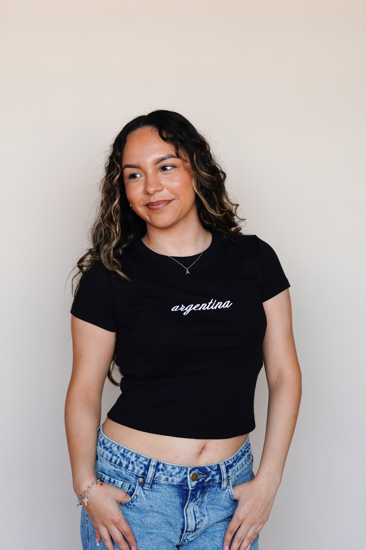 'Argentina' Black Rib Baby Tee