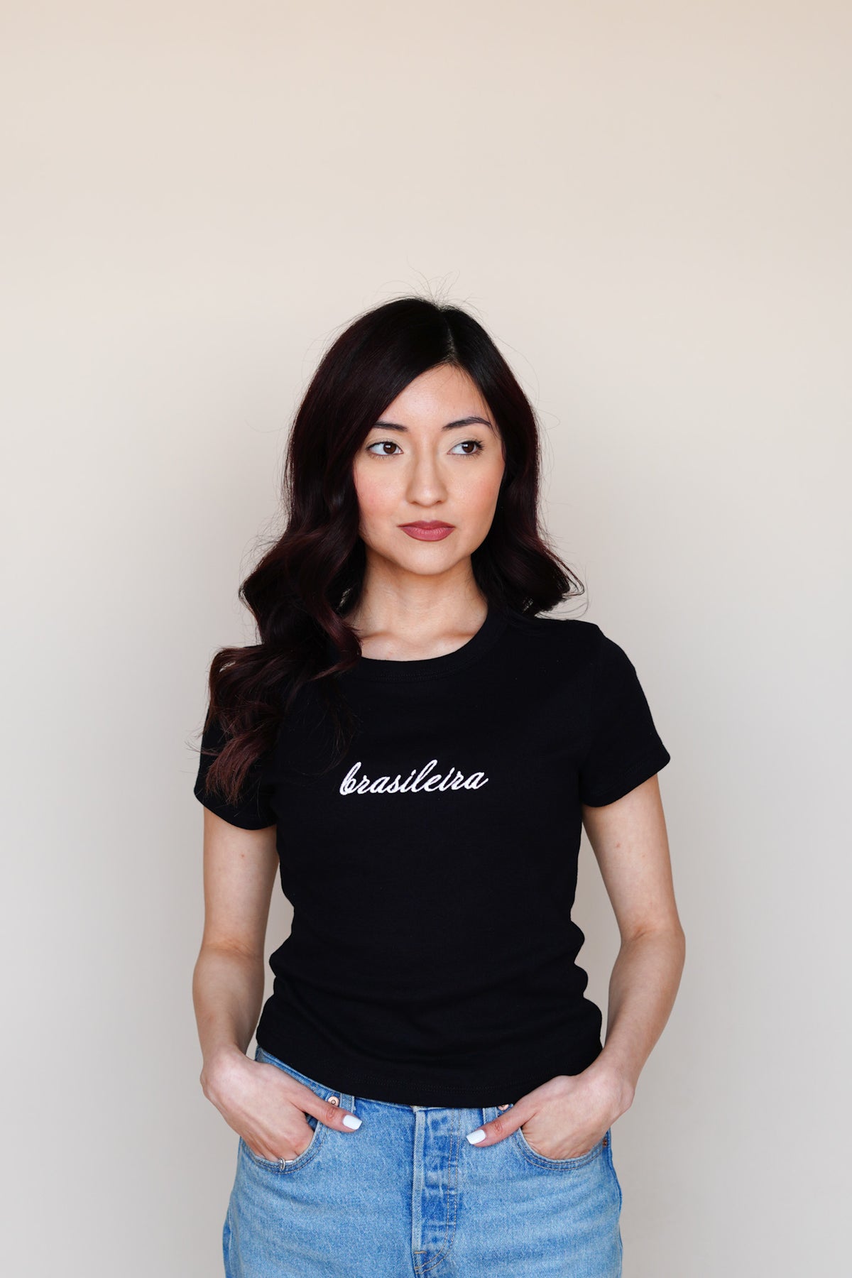 'Brasileira' Black Rib Baby Tee