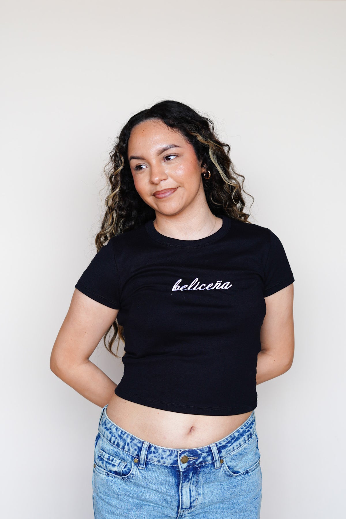 'Beliceña' Black Rib Baby Tee