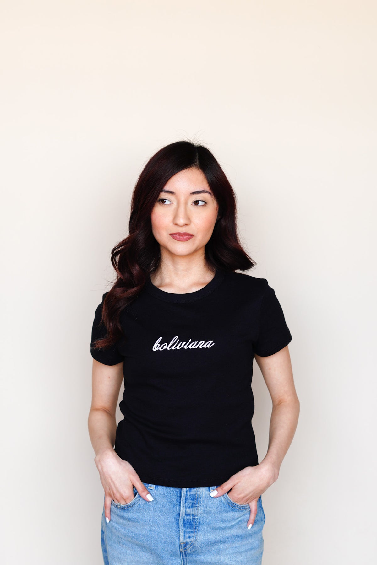 'Boliviana' Black Rib Baby Tee