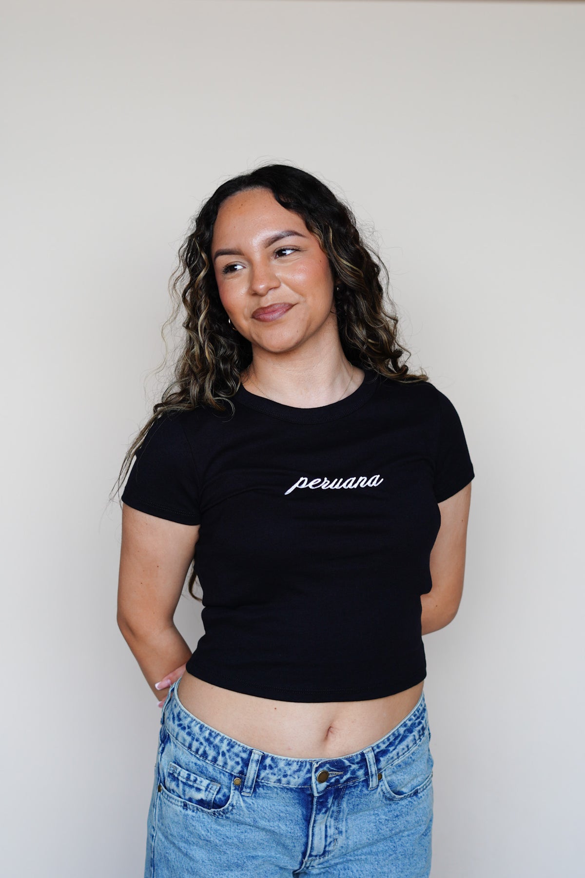 'Peruana' Black Rib Baby Tee