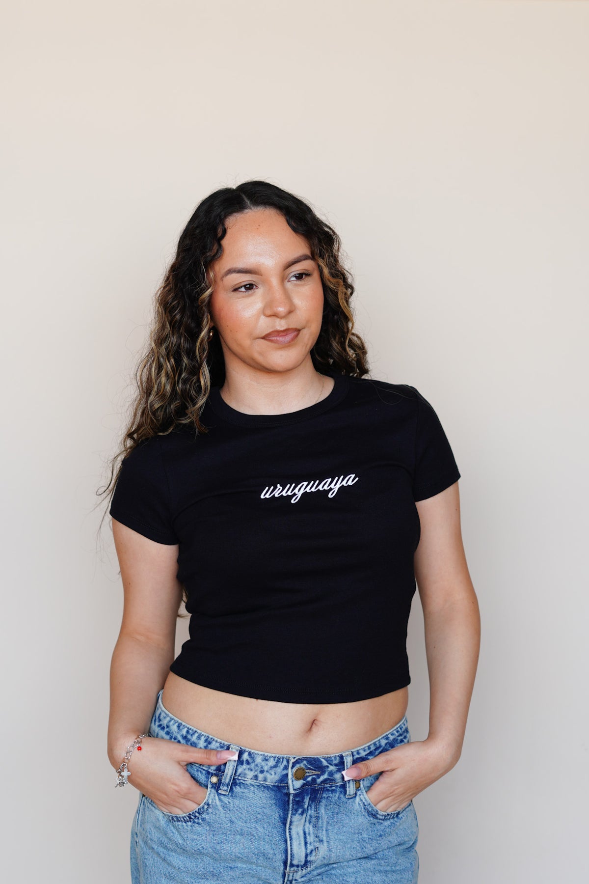 'Uruguaya' Black Rib Baby Tee