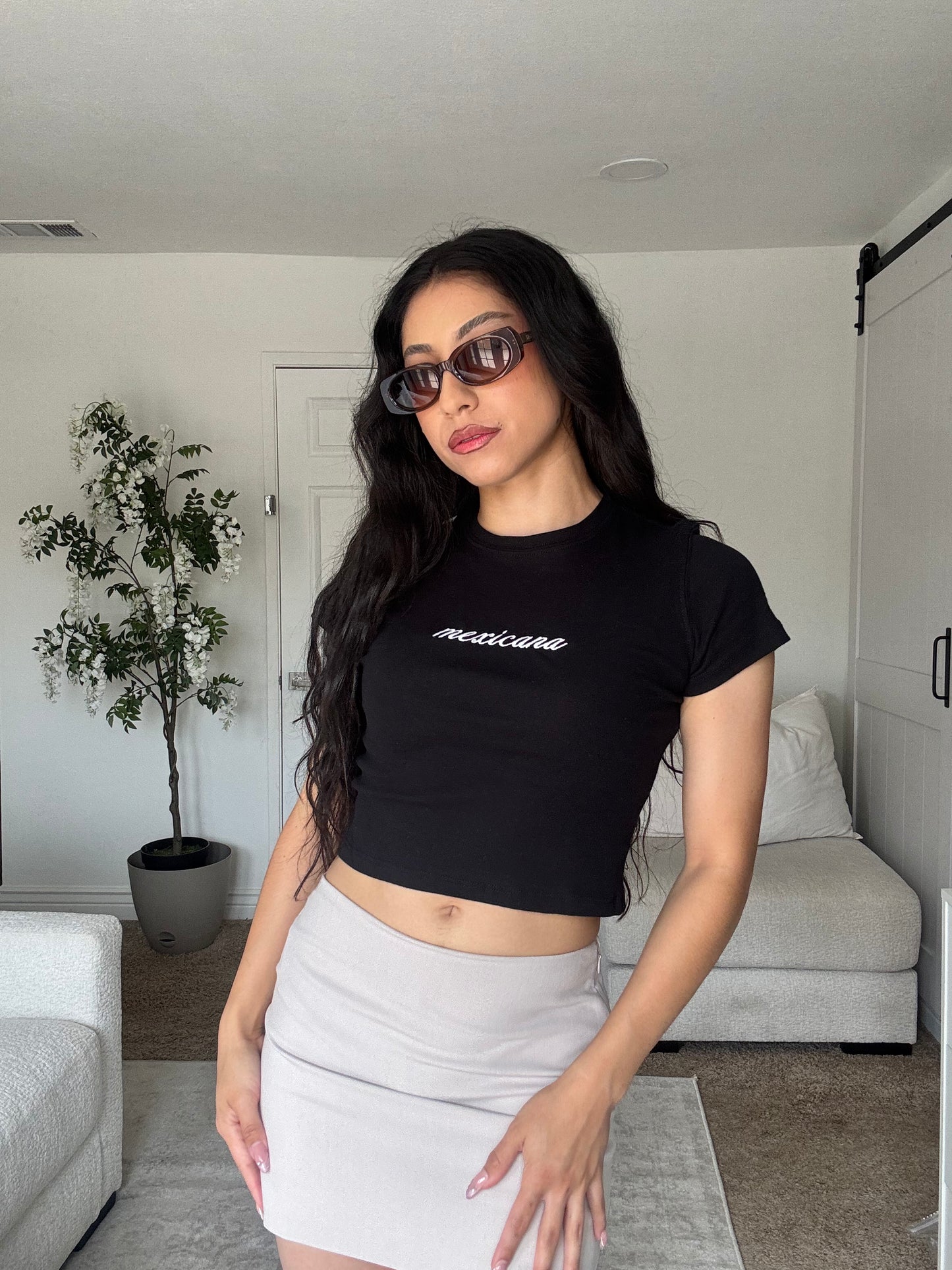 'Mexicana' Black Rib Baby Tee