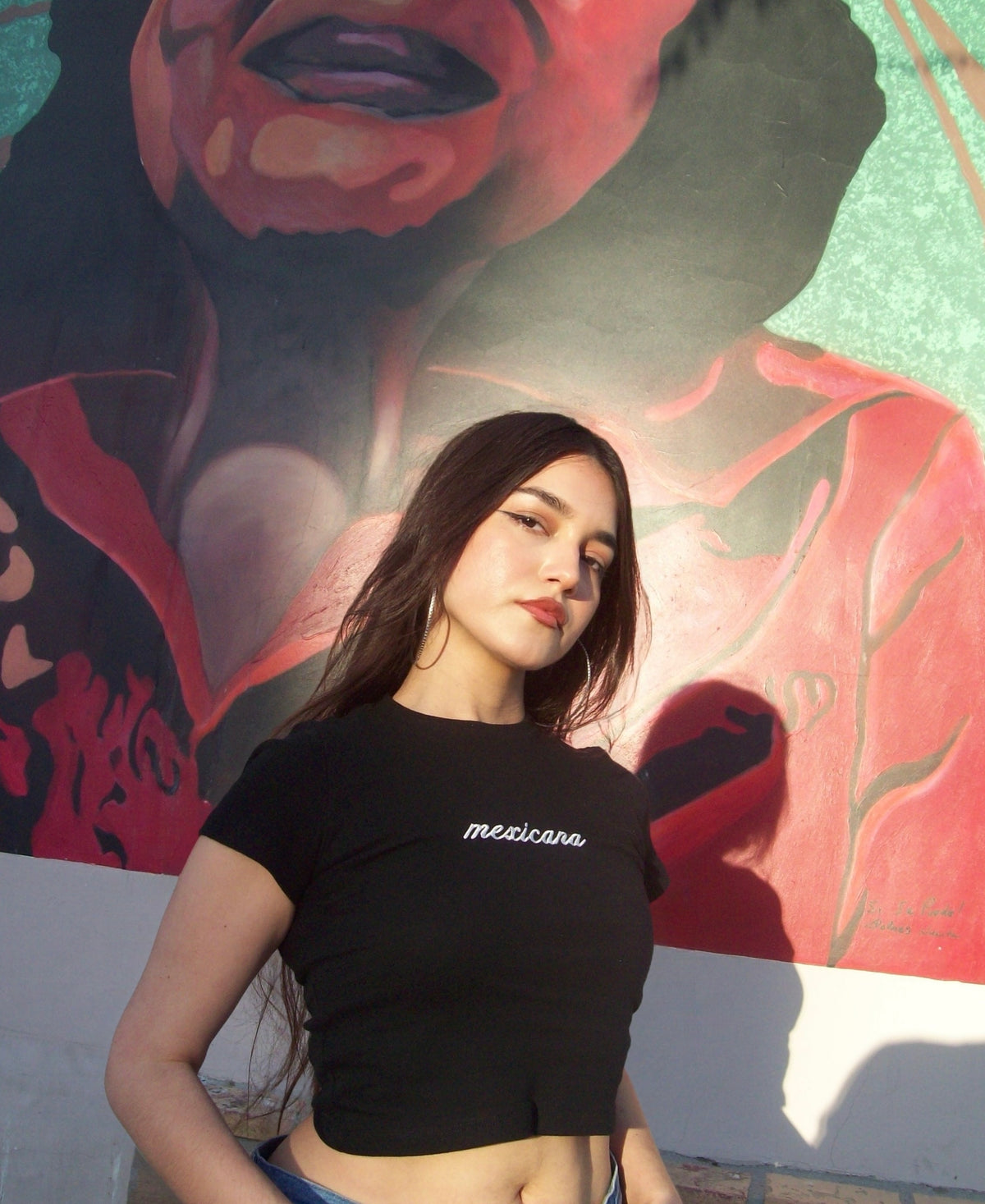 'Mexicana' Black Rib Baby Tee