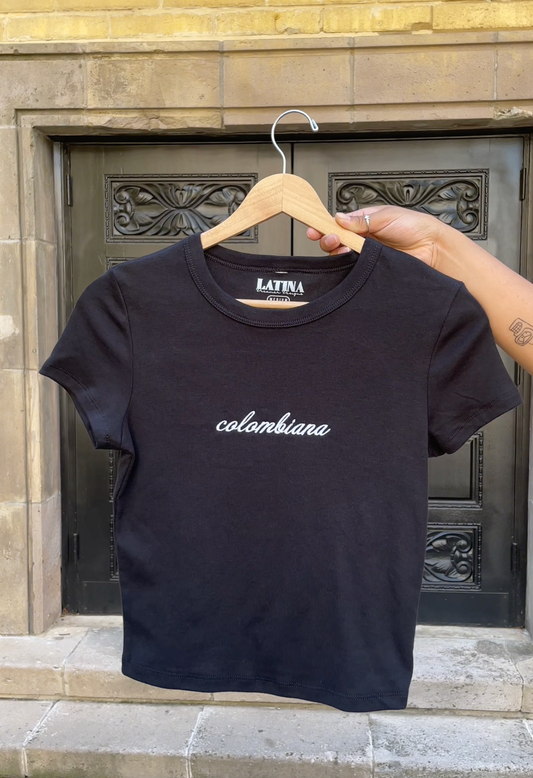 'Colombiana' Black Rib Baby Tee