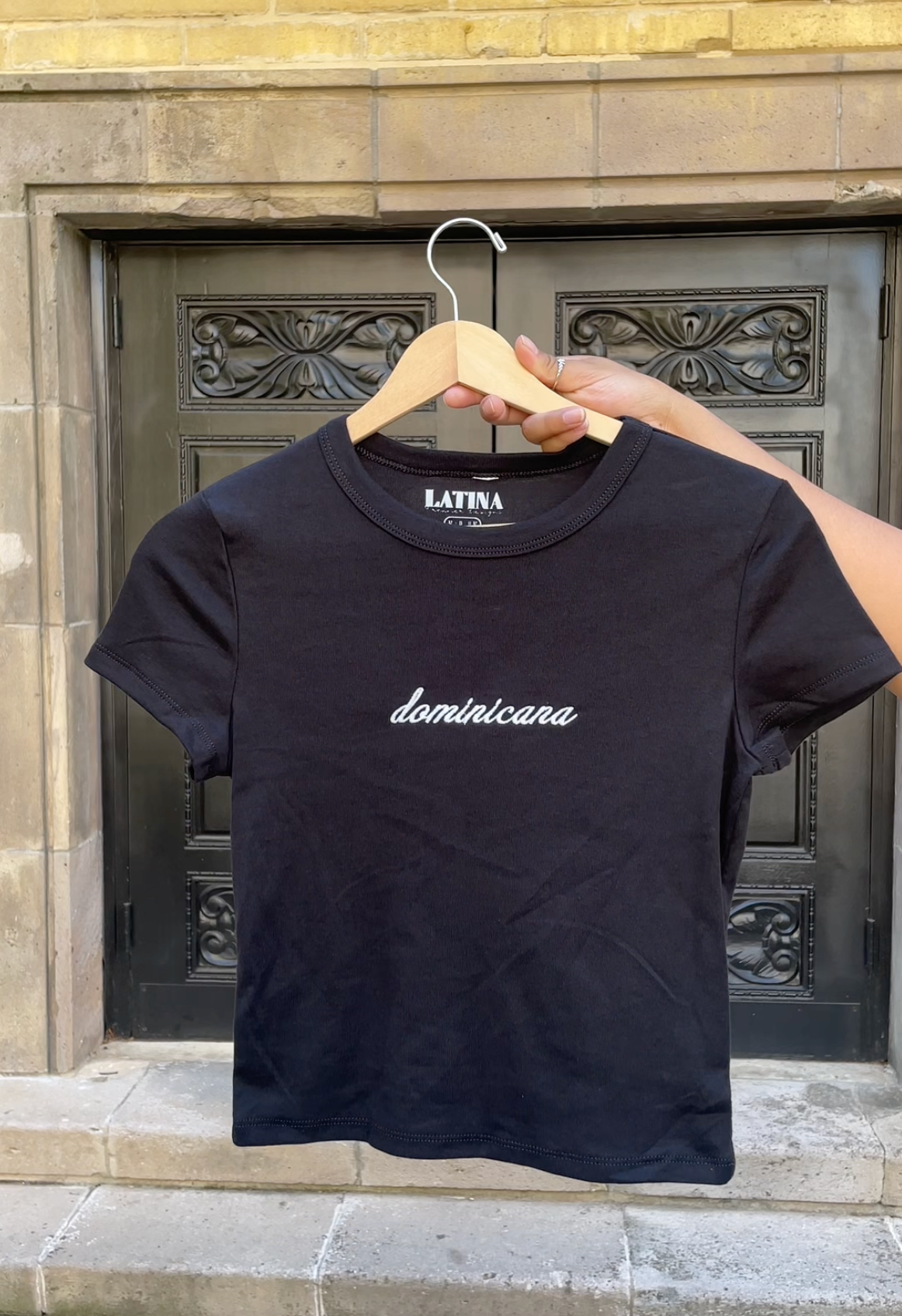 'Dominicana' Embroidered Rib Baby Tee