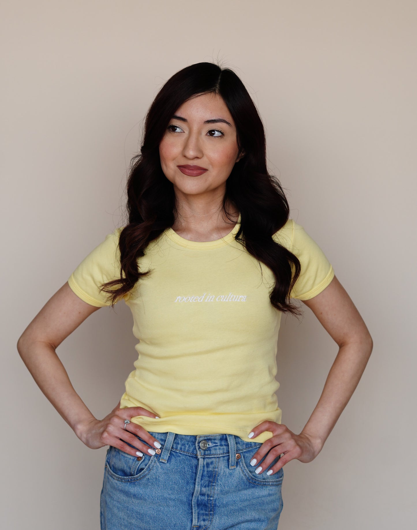 'Rooted In Cultura' Embroidered Yellow Baby Rib Shirt
