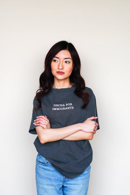 'Hecha Por Immigrants' Embroidered Grey Shirt