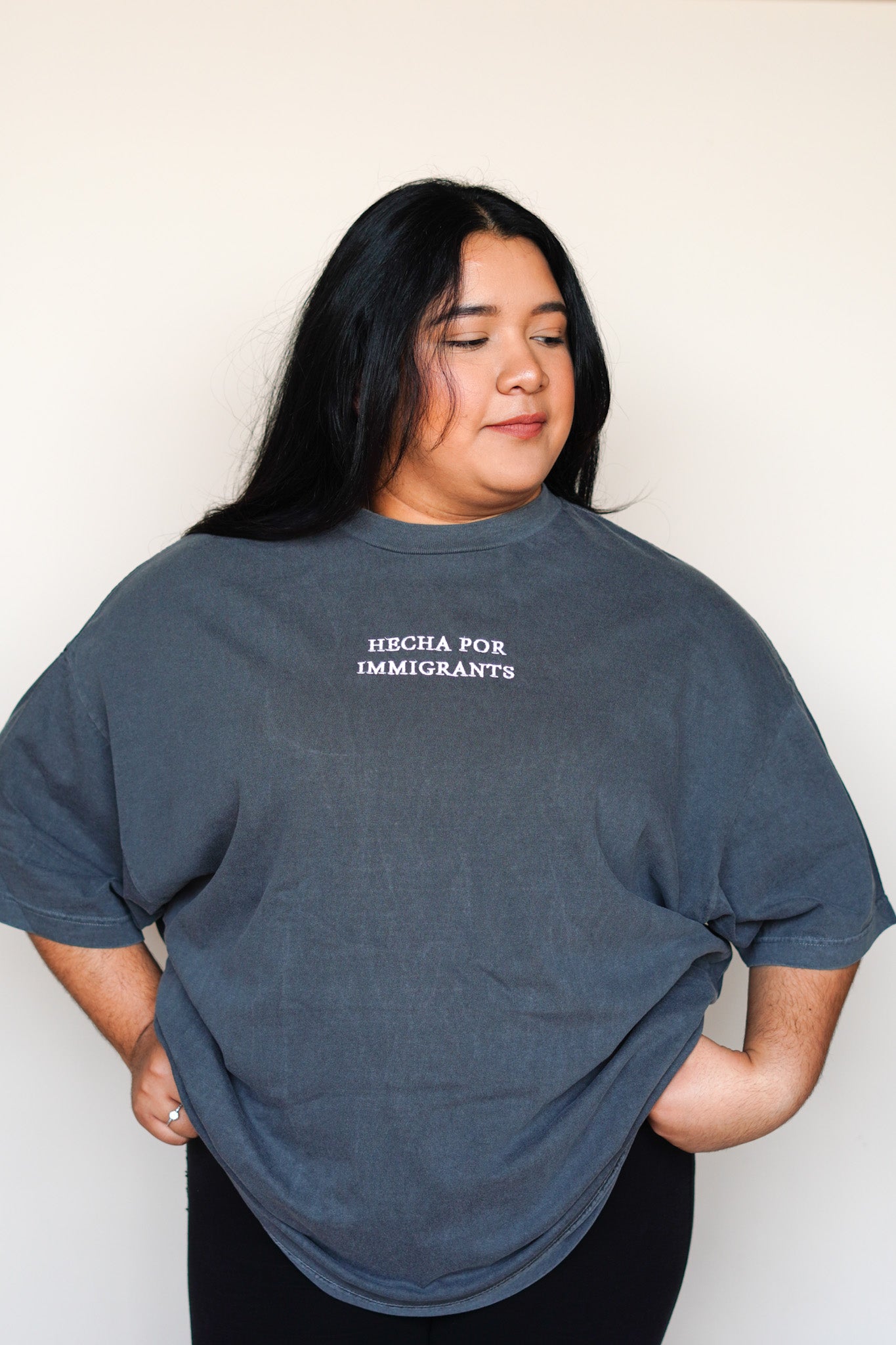 'Hecha Por Immigrants' Embroidered Grey Shirt