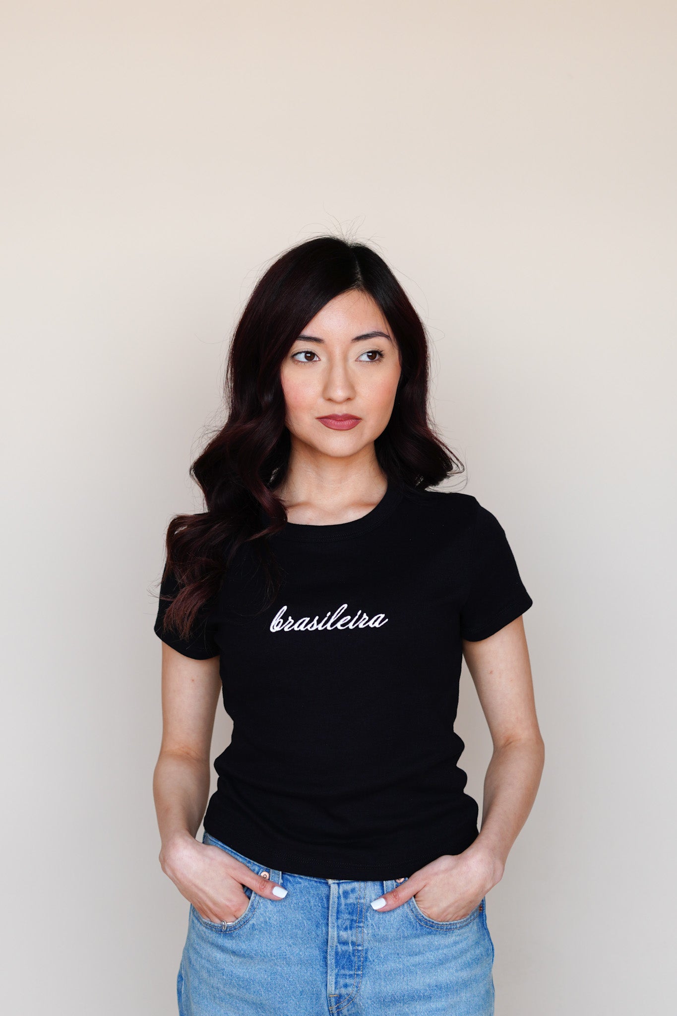 'Brasileira' Embroidered Rib Baby Tee