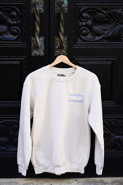 'Siempre Soñando' Embroidered Light Cream Crewneck