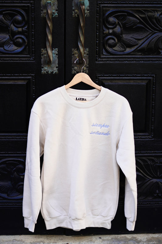 'Siempre Soñando' Embroidered Light Cream Crewneck