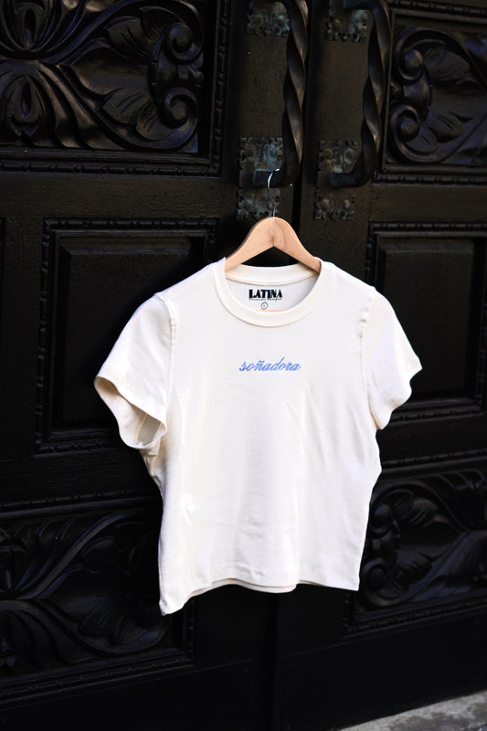 'Soñadora' Embroidered Cream Baby Tee