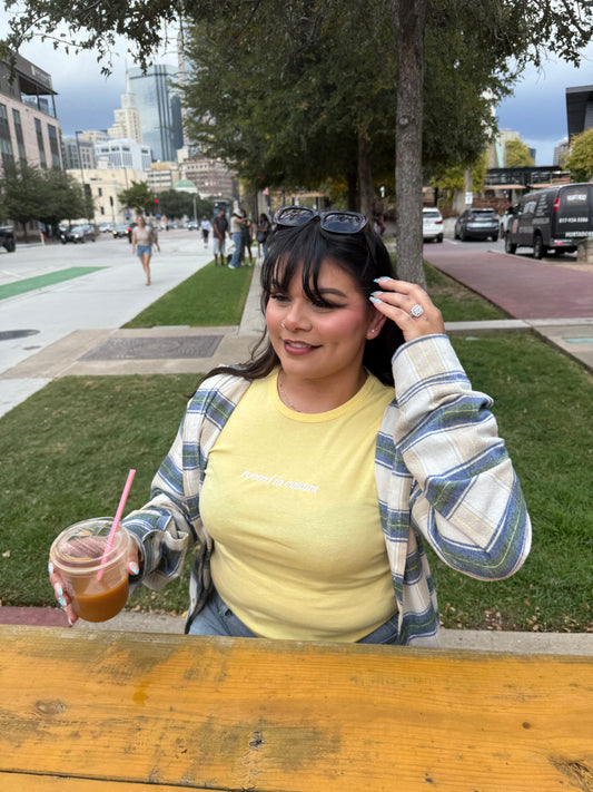 'Rooted In Cultura' Embroidered Yellow Baby Rib Shirt