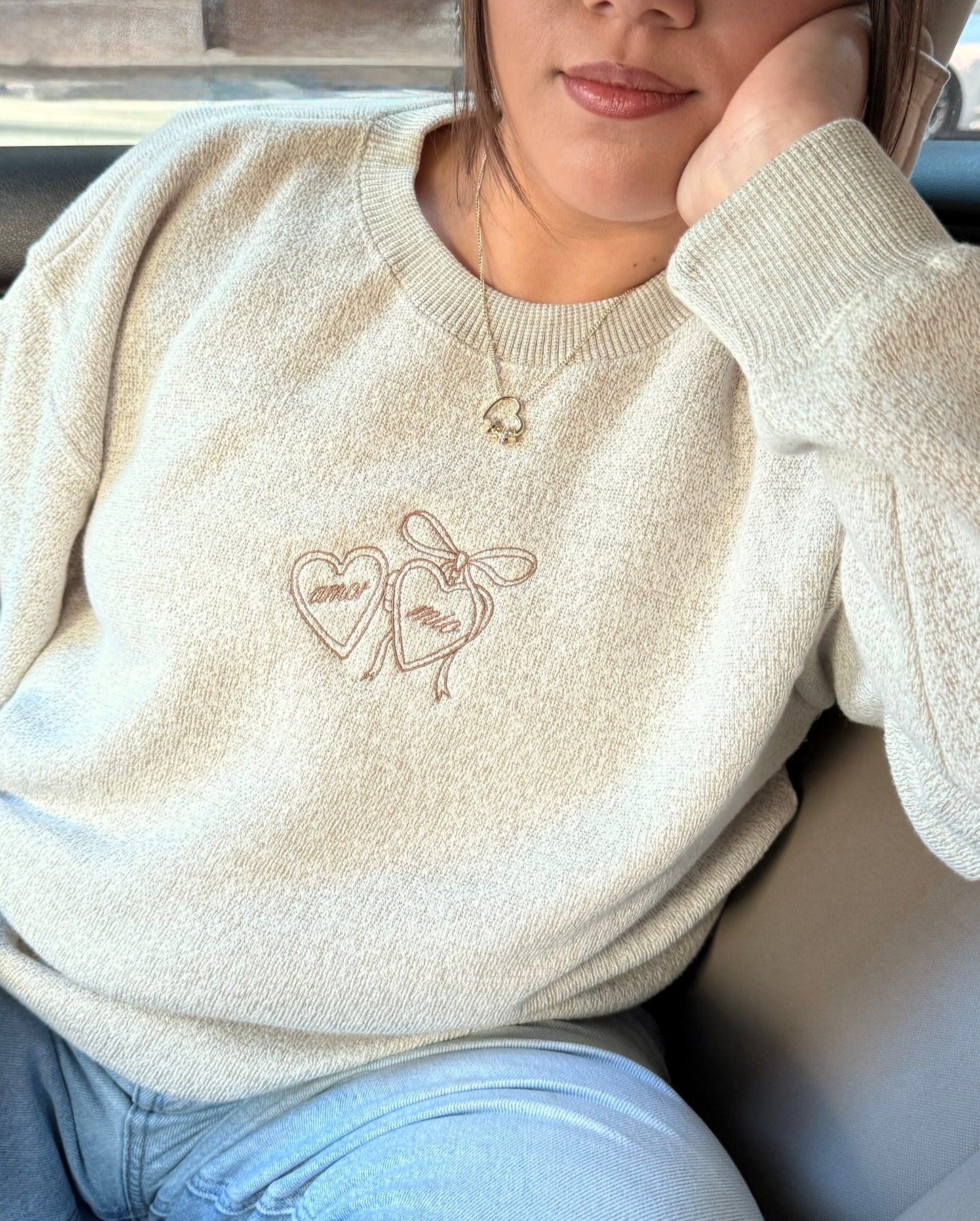 'Amor Mio' Embroidered Fleece Crewneck