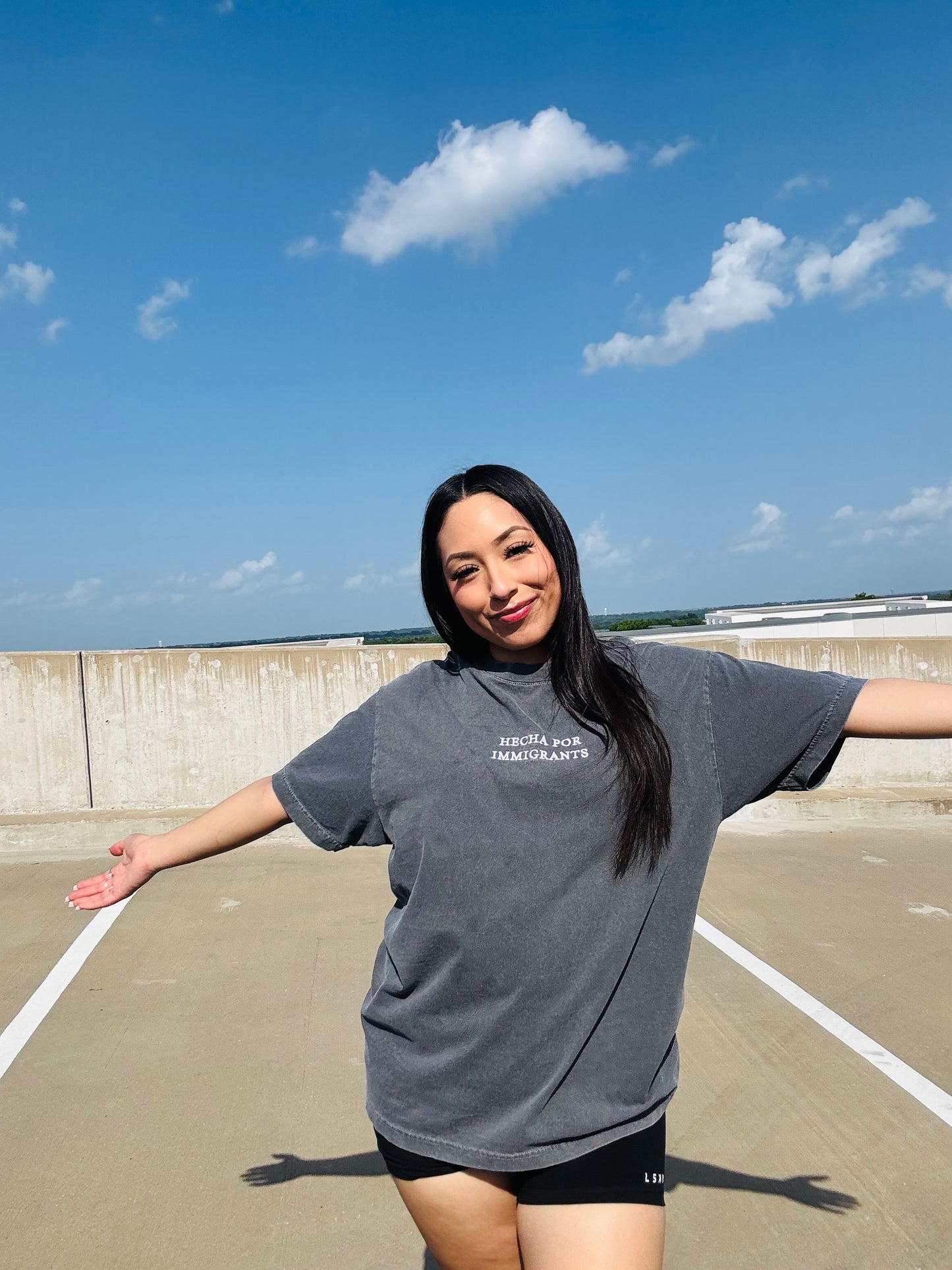 'Hecha Por Immigrants' Embroidered Grey Shirt