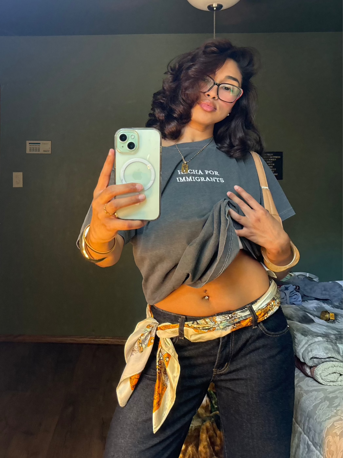 'Hecha Por Immigrants' Embroidered Grey Shirt