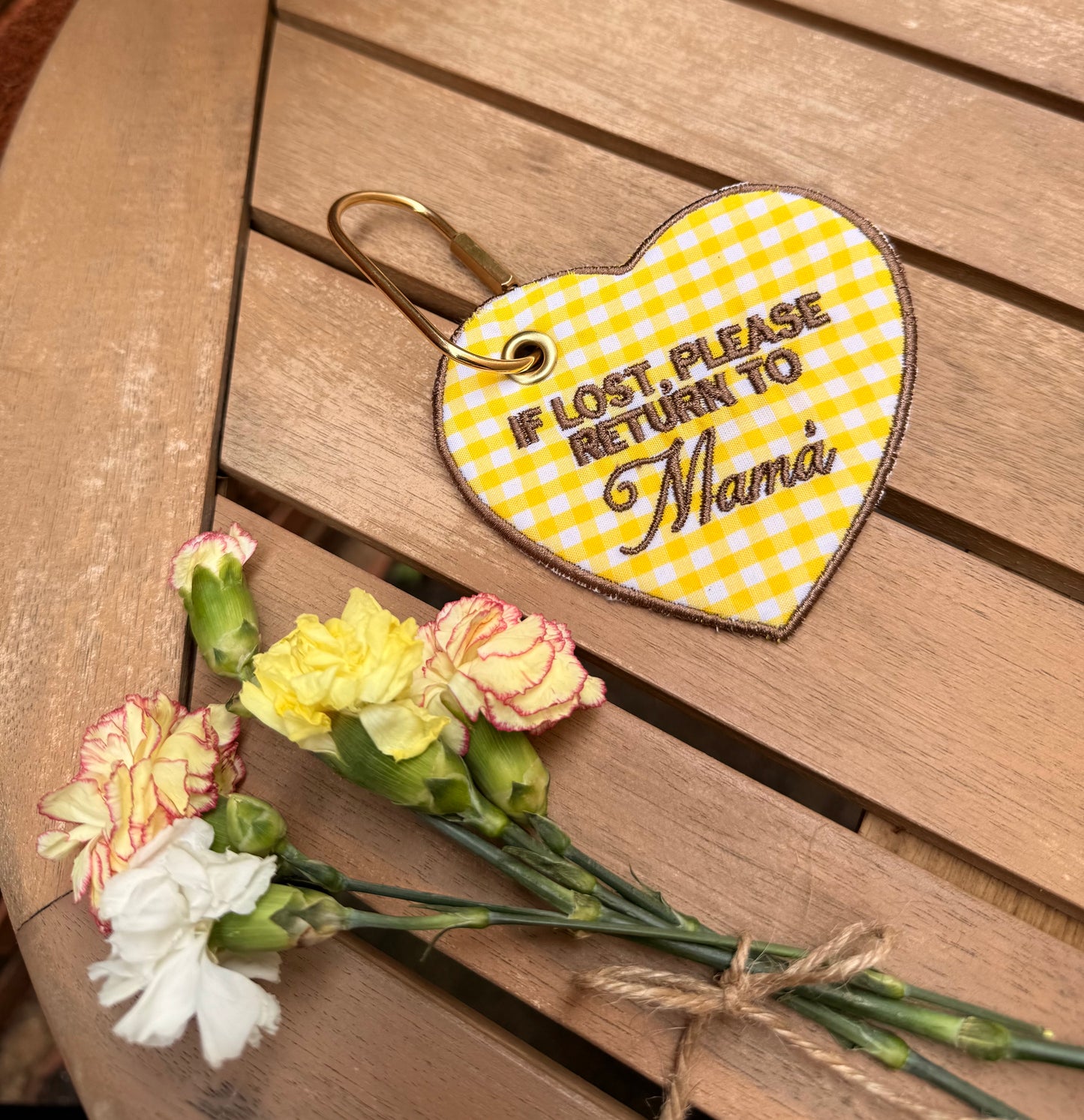 'If Lost, Please Return to Mamá' Gingham Bag Charm