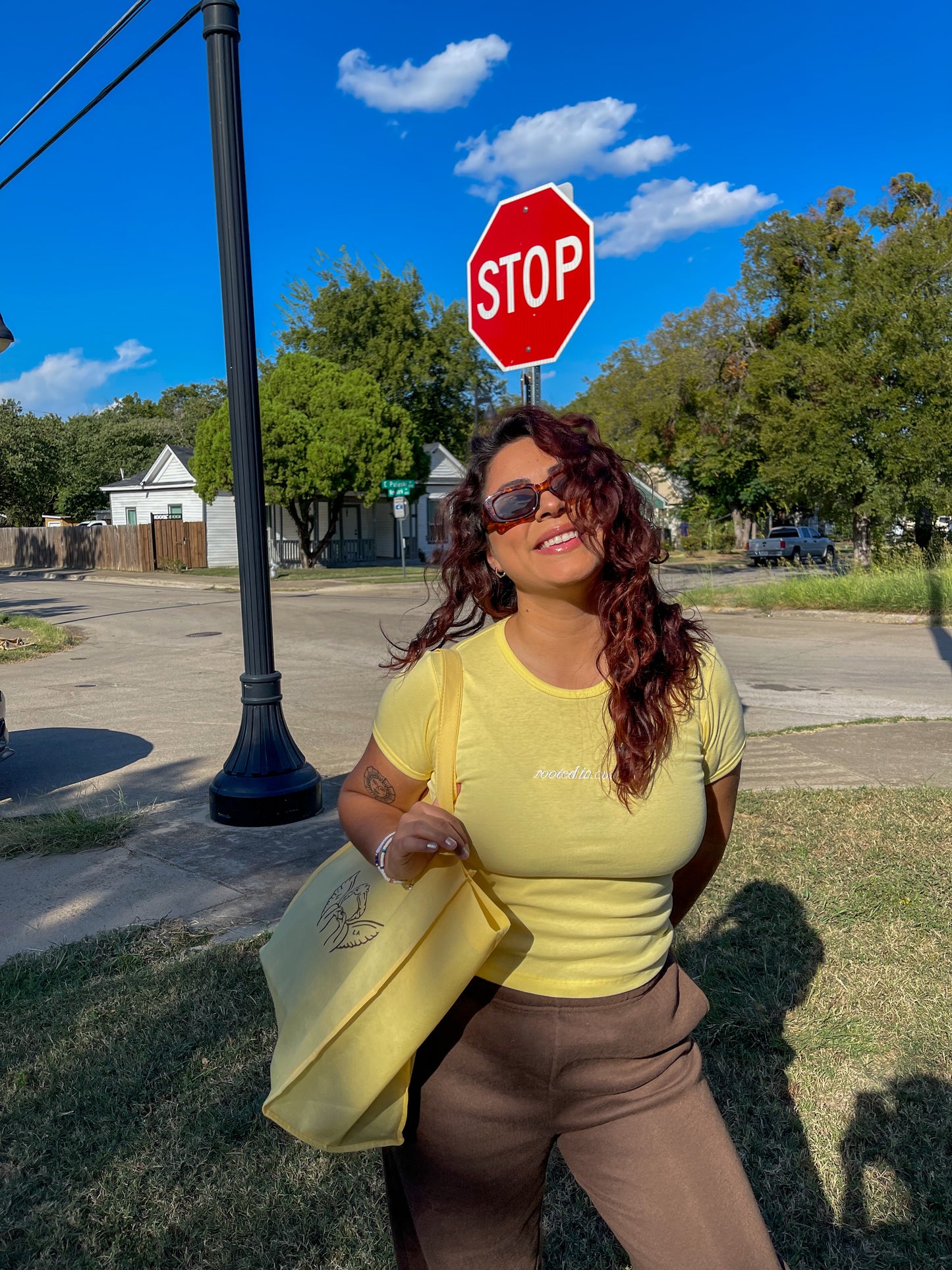 'Rooted In Cultura' Embroidered Yellow Baby Rib Shirt