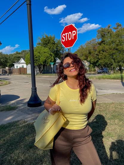 'Rooted In Cultura' Embroidered Yellow Baby Rib Shirt