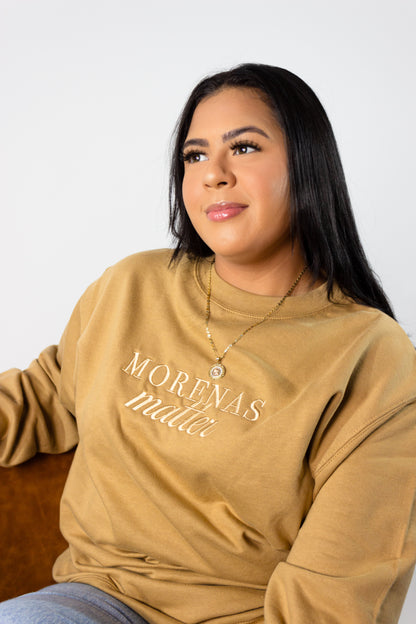 'Morenas Matter' Embroidered Beige Crewneck