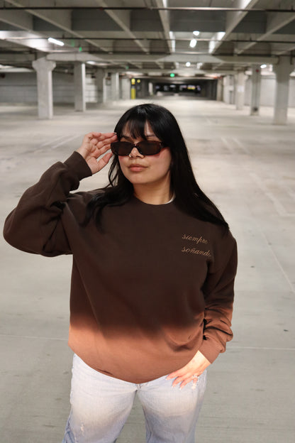 'Siempre Soñando' Embroidered Brown Crewneck