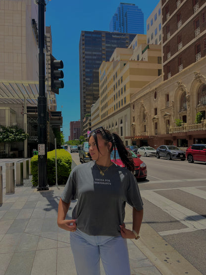 'Hecha Por Immigrants' Embroidered Grey Shirt