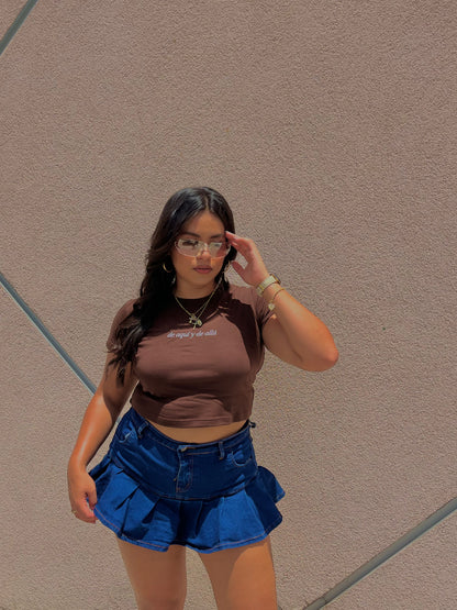 'De Aquí y De Allá' Embroidered Brown Rib Baby Tee