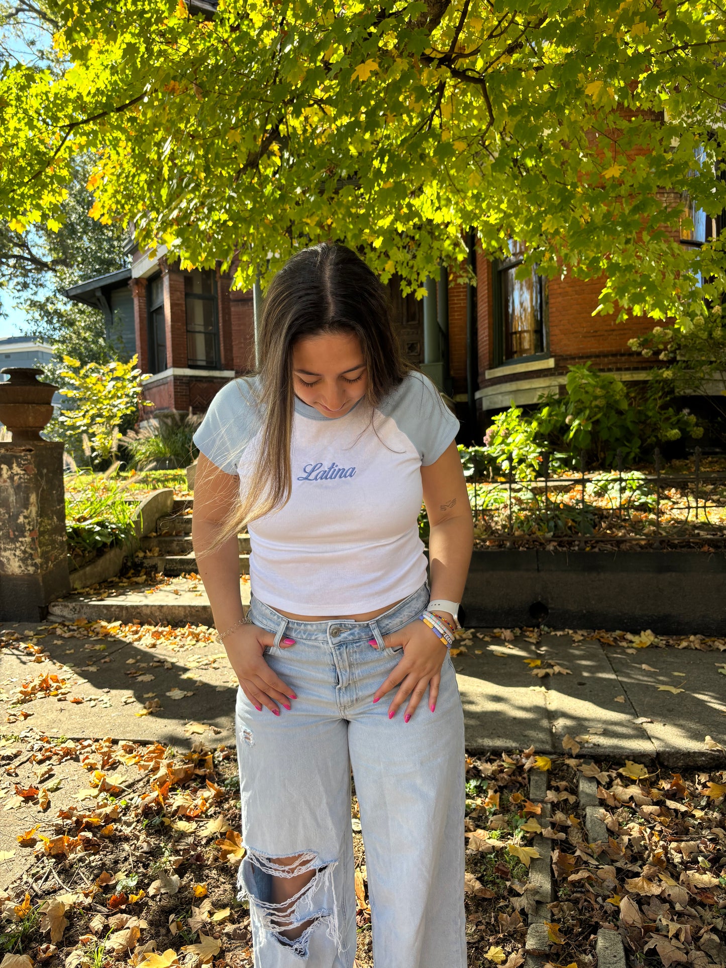 'Latina' Embroidered Rib Baby Tee