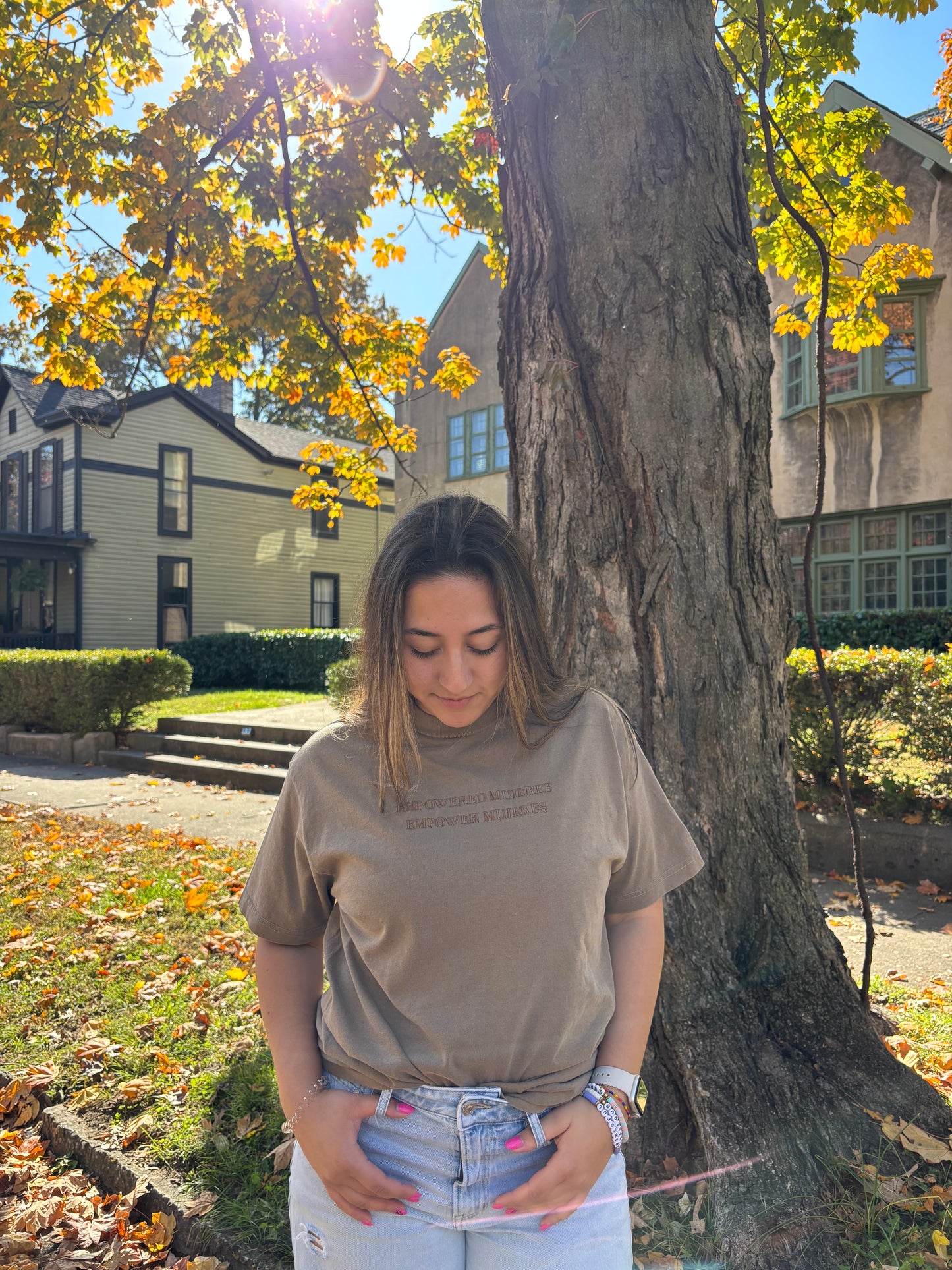 'Empowered Mujeres' Embroidered Shirt (Brown)