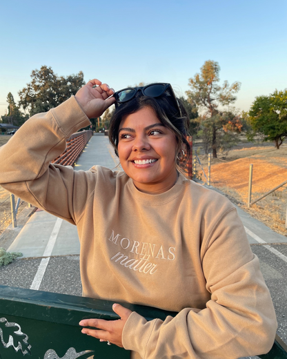 'Morenas Matter' Embroidered Beige Crewneck