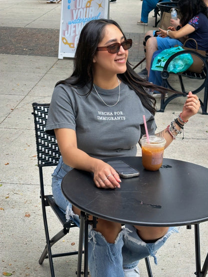 'Hecha Por Immigrants' Embroidered Grey Shirt