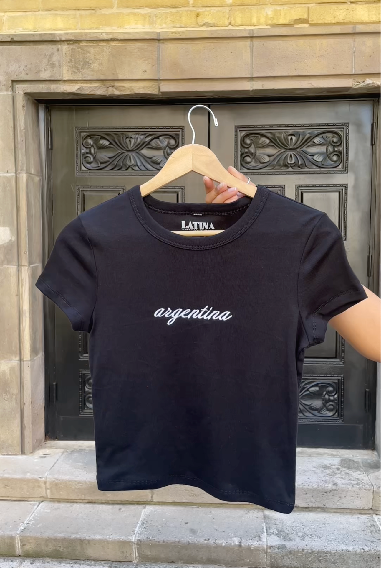 'Argentina' Embroidered Rib Baby Tee