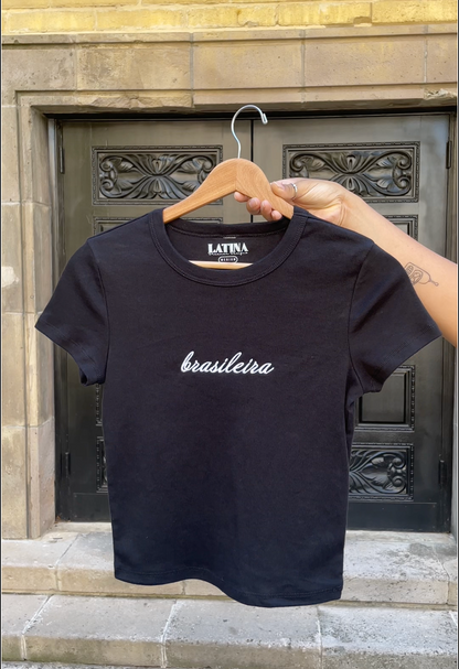 'Brasileira' Embroidered Rib Baby Tee