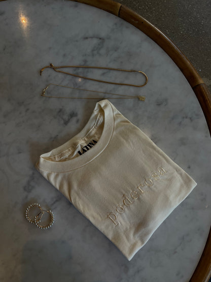 'Poderosa' Embroidered Ivory Boxy Crop Top