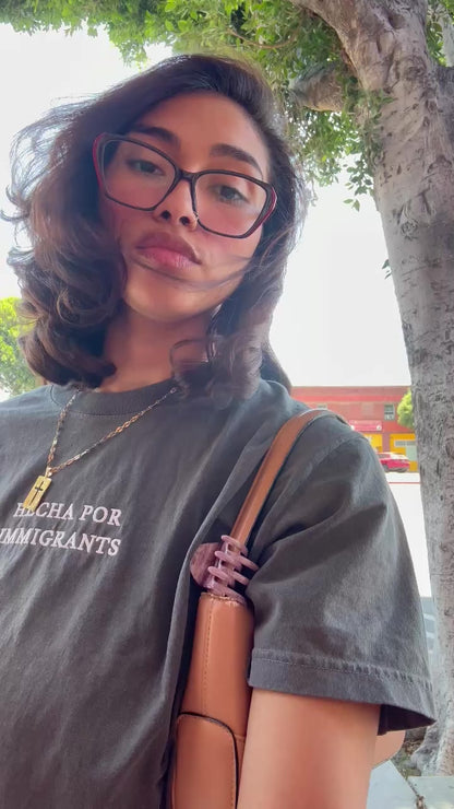 'Hecha Por Immigrants' Embroidered Grey Shirt